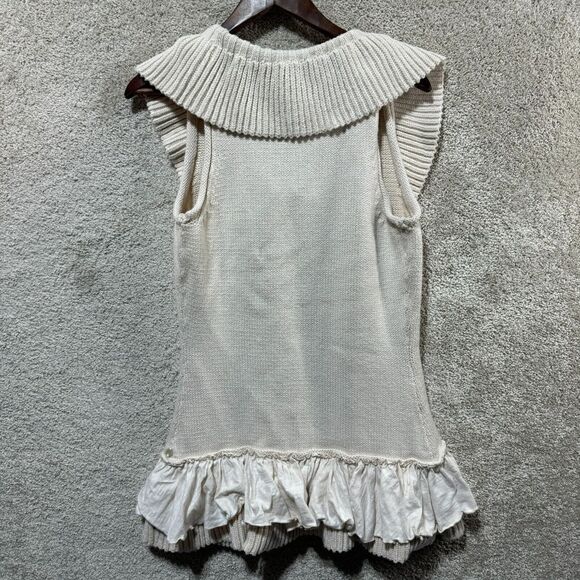 Pure Handknit Sweater Vest Women's XS/S Tan Collared Tie Front Ruffle Hem Cotton - Picture 12 of 12